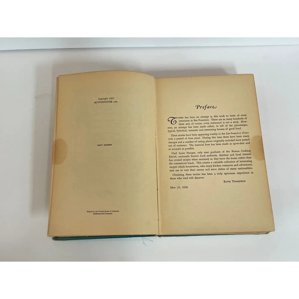 1937 Eating Around‎ San Francisco Ruth Thompson Louis Hanges First Edition Book